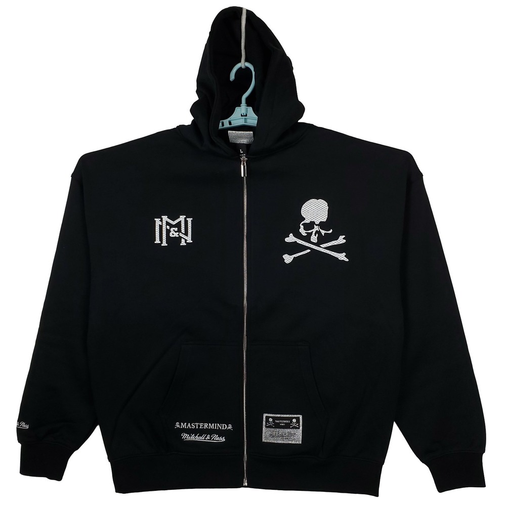 Mastermind World Mitchell‎ & Ness Large Hoodie Embroidery Art Black New
